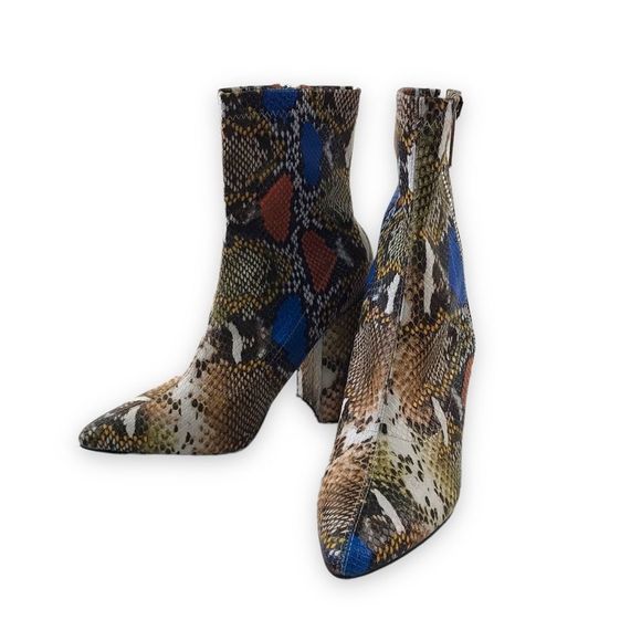 Public Desire faux colorful snakeskin chunky heel boots size 6 - Picture 3 of 10